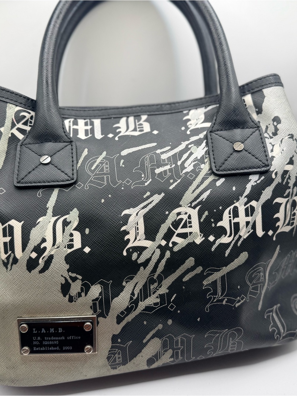 L.A.M.B. by Gwen Stefani - Black & White Logo Splash Tote.